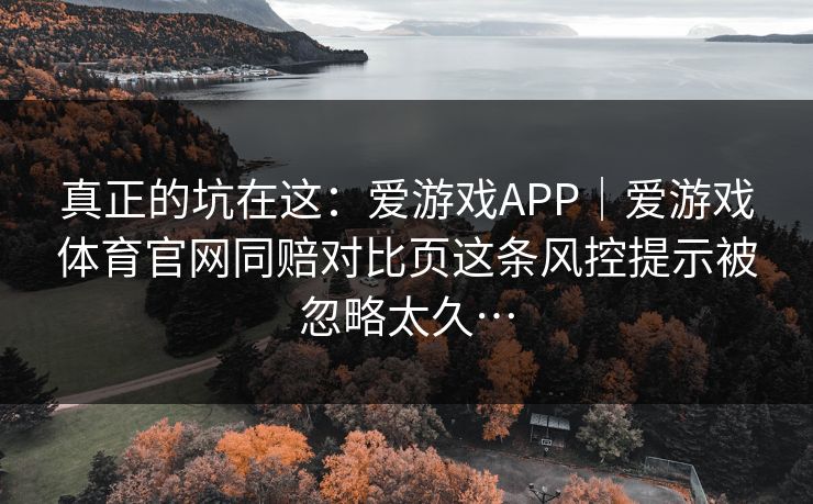 真正的坑在这：爱游戏APP｜爱游戏体育官网同赔对比页这条风控提示被忽略太久…