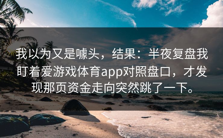 我以为又是噱头，结果：半夜复盘我盯着爱游戏体育app对照盘口，才发现那页资金走向突然跳了一下。