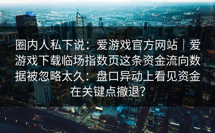 圈内人私下说：爱游戏官方网站｜爱游戏下载临场指数页这条资金流向数据被忽略太久：盘口异动上看见资金在关键点撤退？