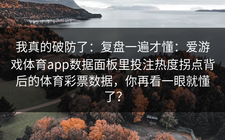 我真的破防了：复盘一遍才懂：爱游戏体育app数据面板里投注热度拐点背后的体育彩票数据，你再看一眼就懂了？