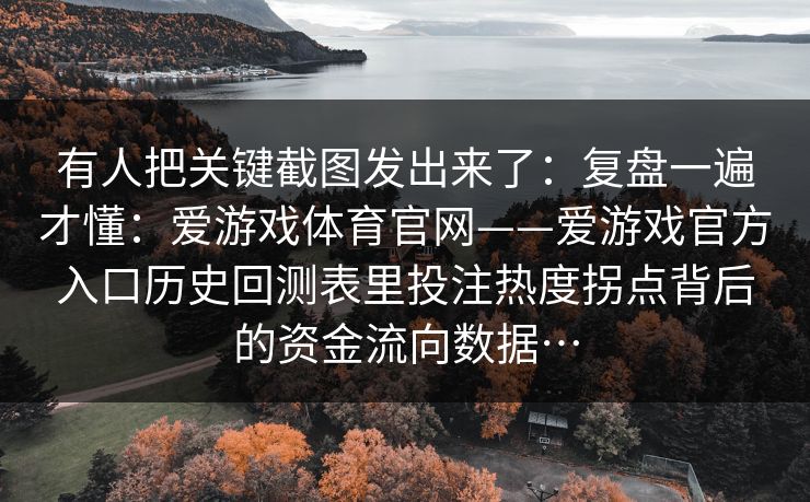 有人把关键截图发出来了：复盘一遍才懂：爱游戏体育官网——爱游戏官方入口历史回测表里投注热度拐点背后的资金流向数据…