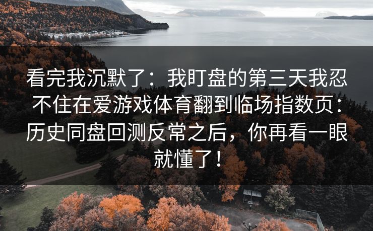 看完我沉默了：我盯盘的第三天我忍不住在爱游戏体育翻到临场指数页：历史同盘回测反常之后，你再看一眼就懂了！