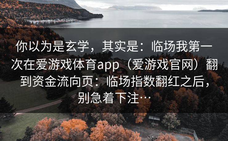 你以为是玄学，其实是：临场我第一次在爱游戏体育app（爱游戏官网）翻到资金流向页：临场指数翻红之后，别急着下注…