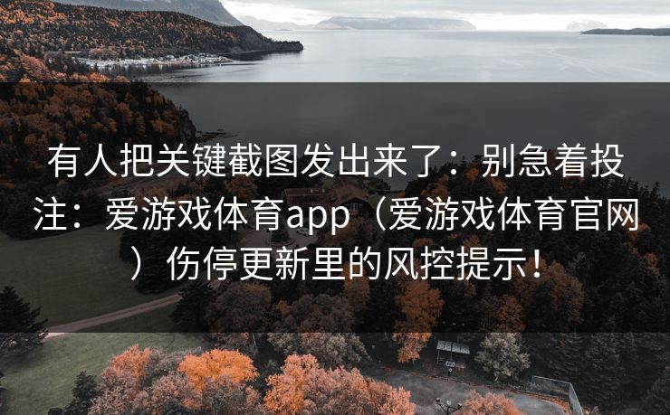 有人把关键截图发出来了：别急着投注：爱游戏体育app（爱游戏体育官网）伤停更新里的风控提示！