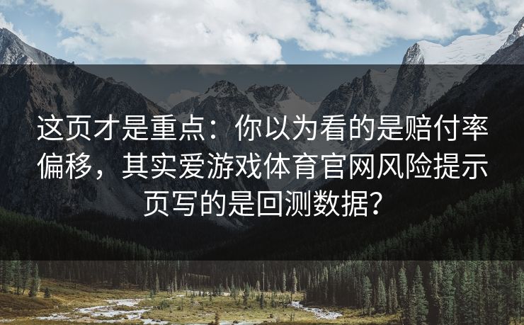 这页才是重点：你以为看的是赔付率偏移，其实爱游戏体育官网风险提示页写的是回测数据？